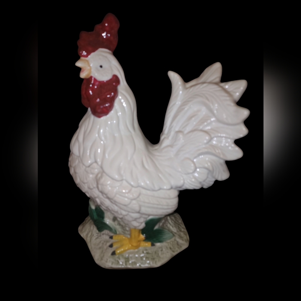 Ceramic Rooster Figurine - White and Red